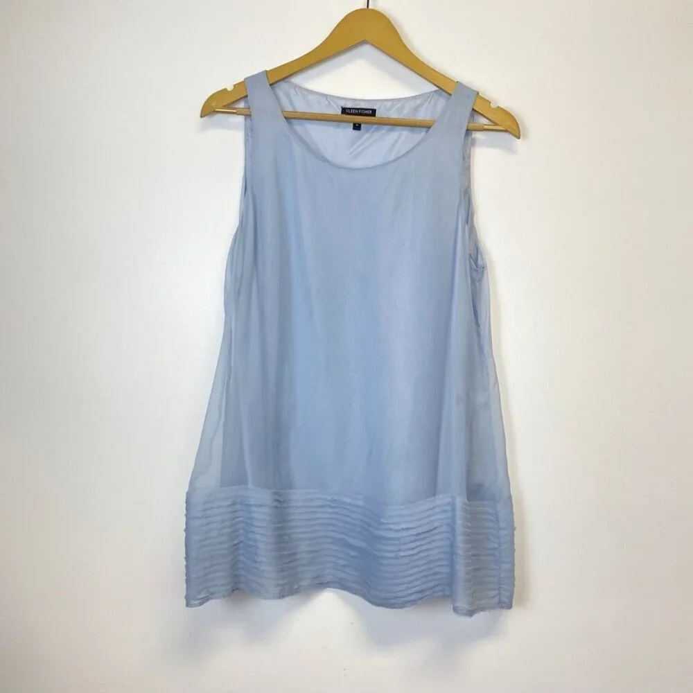 Eileen Fisher Blue Two Piece Set Silk Tank and Cardigan